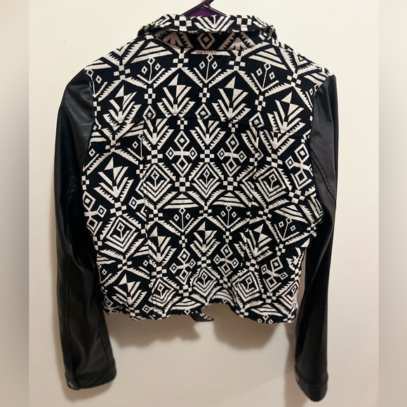 Blu-Pepper Moto Jacket Black White Geometric Aztec Print Large - Picture 2 of 3